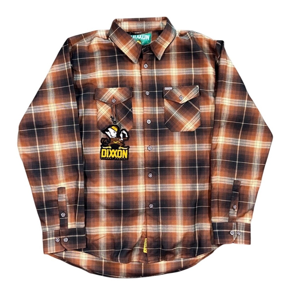 Dixxon The Irish Goodbye Notre Dame Button Down Orange Brown Flannel Size XL NWT